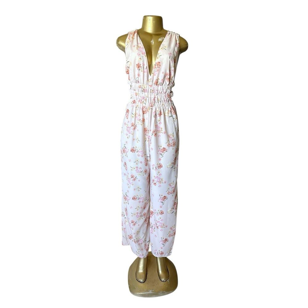 3rd + Malt Womens Small Floral Sleeveless V Neck Jumpsuit Romper Bohemian